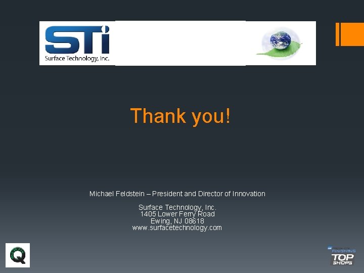 Thank you! Michael Feldstein – President and Director of Innovation Surface Technology, Inc. 1405