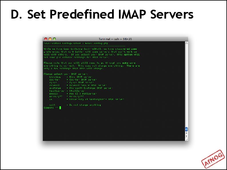 D. Set Predefined IMAP Servers 