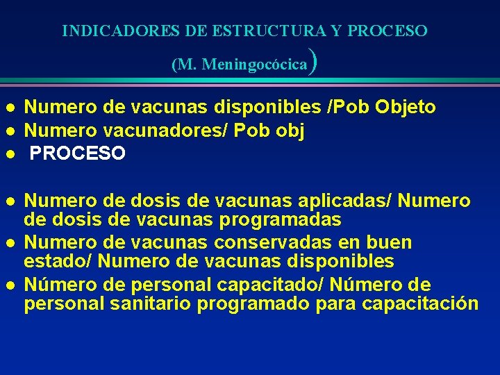 INDICADORES DE ESTRUCTURA Y PROCESO (M. Meningocócica l l l ) Numero de vacunas