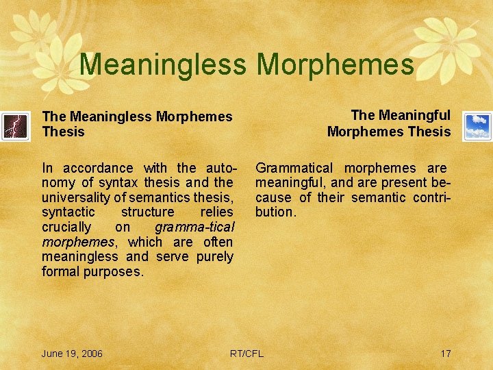 Meaningless Morphemes The Meaningful Morphemes Thesis The Meaningless Morphemes Thesis In accordance with the