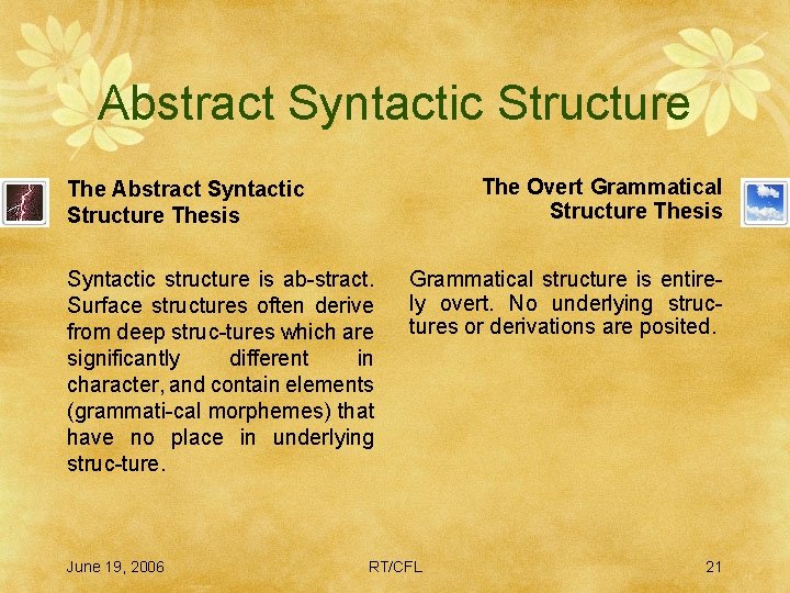 Abstract Syntactic Structure The Overt Grammatical Structure Thesis The Abstract Syntactic Structure Thesis Syntactic