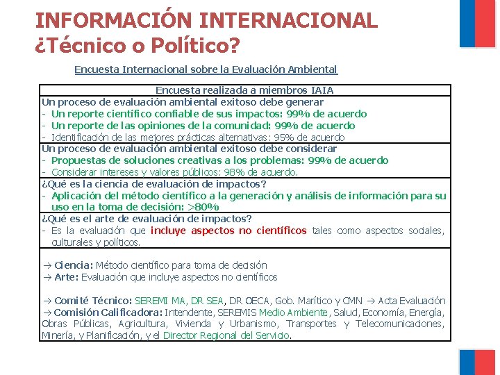 INFORMACIÓN INTERNACIONAL ¿Técnico o Político? Encuesta Internacional sobre la Evaluación Ambiental Encuesta realizada a