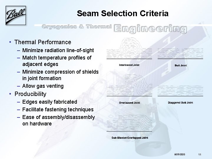 Seam Selection Criteria • Thermal Performance – Minimize radiation line-of-sight – Match temperature profiles