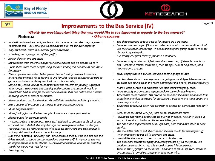 Q 13 Improvements to the Bus Service (IV) Page 33 ‘What is the most