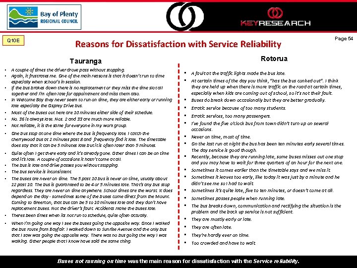 Q 10 E Reasons for Dissatisfaction with Service Reliability Tauranga • A couple of