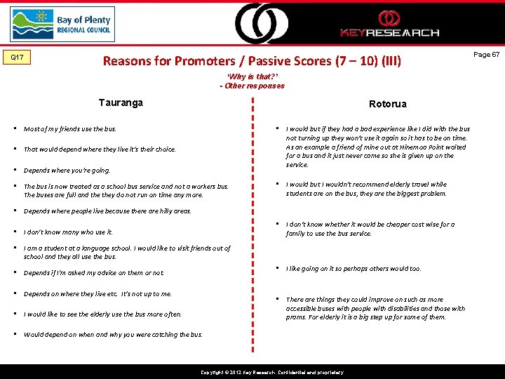 Q 17 Reasons for Promoters / Passive Scores (7 – 10) (III) ‘Why is