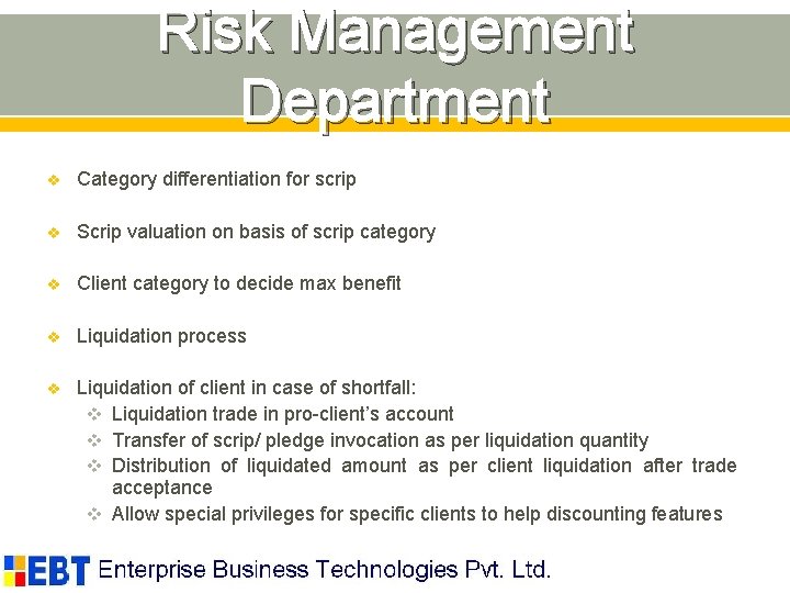 Risk Management Department v Category differentiation for scrip v Scrip valuation on basis of