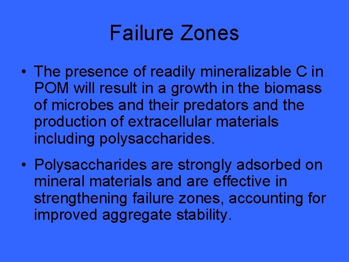 Failure Zones • The presence of readily mineralizable C in POM will result in