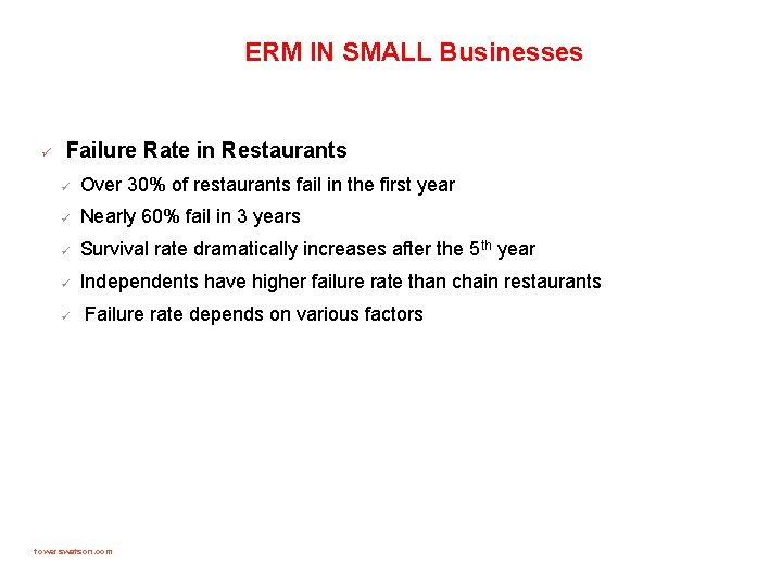 ERM IN SMALL Businesses ü Failure Rate in Restaurants ü Over 30% of restaurants