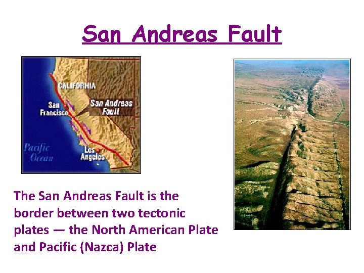 San Andreas Fault The San Andreas Fault is the border between two tectonic plates