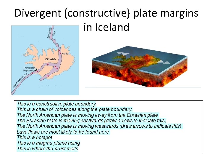 Divergent (constructive) plate margins in Iceland 