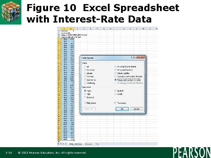 Figure 10 Excel Spreadsheet with Interest-Rate Data 1 -26 © 2013 Pearson Education, Inc.