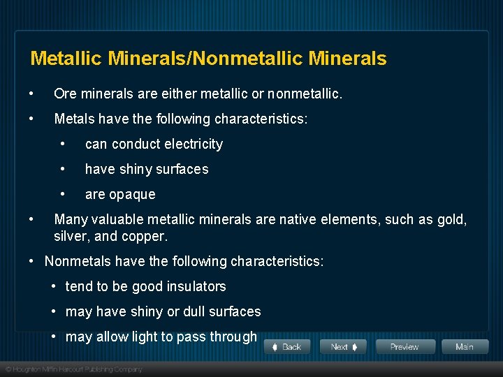 Mining and Mineral Resources Section 1 Metallic Minerals/Nonmetallic Minerals • Ore minerals are either Mining and Mineral Resources Section 1 Metallic Minerals/Nonmetallic Minerals • Ore minerals are either
