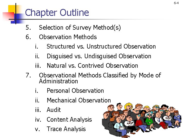 6 -4 Chapter Outline 5. Selection of Survey Method(s) 6. Observation Methods i. Structured