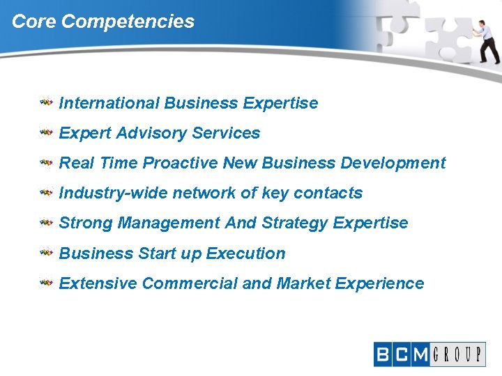 Core Competencies International Business Expertise Expert Advisory Services Real Time Proactive New Business Development