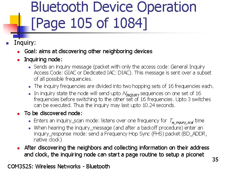 Bluetooth Device Operation [Page 105 of 1084] n Inquiry: n n Goal: aims at