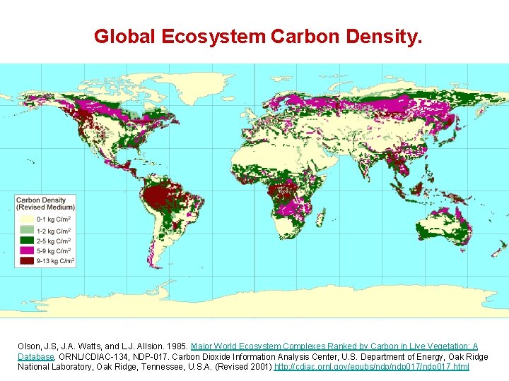 Global Ecosystem Carbon Density. Olson, J. S, J. A. Watts, and L. J. Allsion.