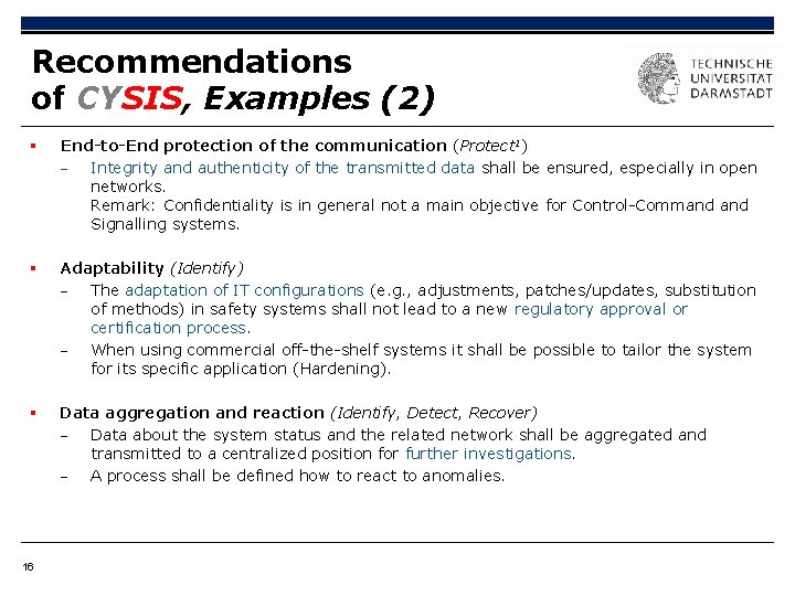 Recommendations of CYSIS, Examples (2) § End-to-End protection of the communication (Protect 1) -