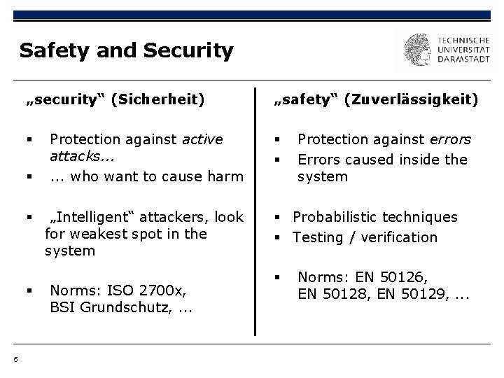Safety and Security „security“ (Sicherheit) § § 5 Protection against active attacks. . .