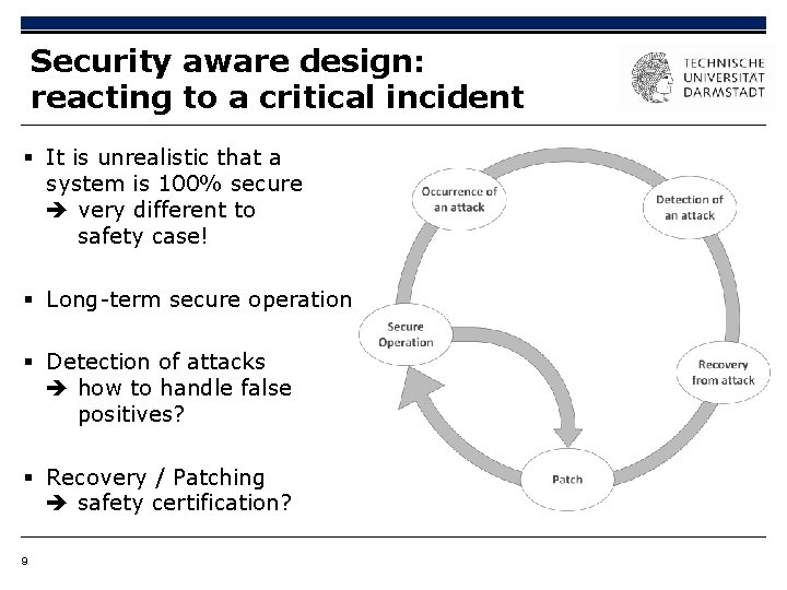 Security aware design: reacting to a critical incident § It is unrealistic that a