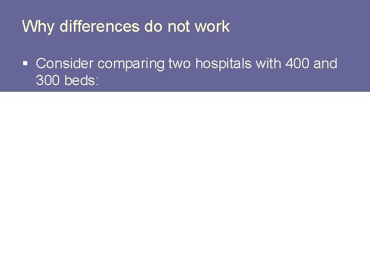 Why differences do not work § Consider comparing two hospitals with 400 and 300