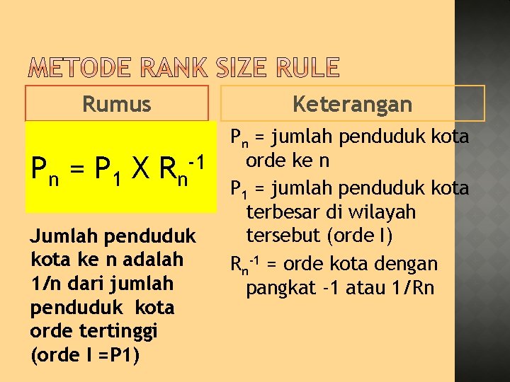 Rumus Pn = P 1 X R n Keterangan -1 Jumlah penduduk kota ke