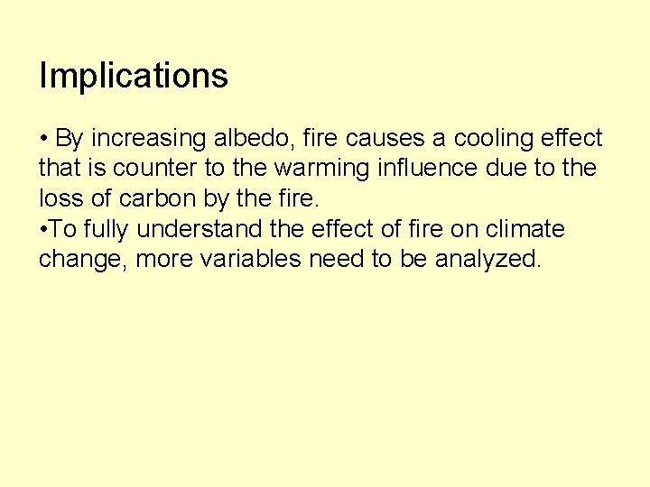 Implications • By increasing albedo, fire causes a cooling effect that is counter to