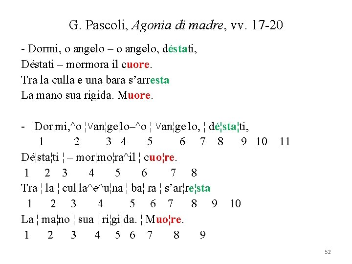 G. Pascoli, Agonia di madre, vv. 17 -20 - Dormi, o angelo – o