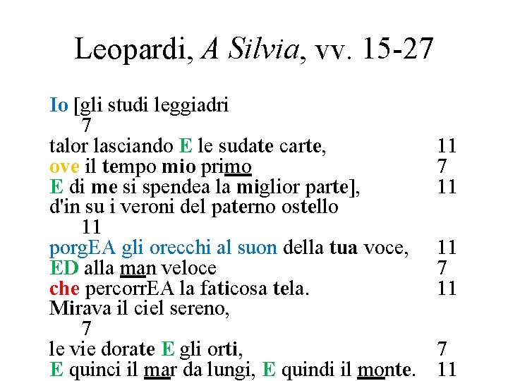 Leopardi, A Silvia, vv. 15 -27 Io [gli studi leggiadri 7 talor lasciando E