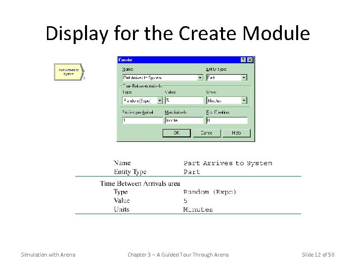 Display for the Create Module Simulation with Arena Chapter 3 – A Guided Tour