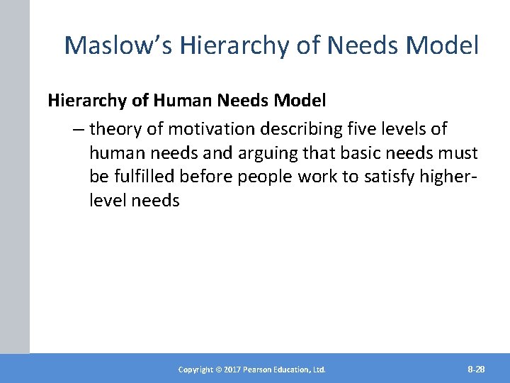 Maslow’s Hierarchy of Needs Model Hierarchy of Human Needs Model – theory of motivation