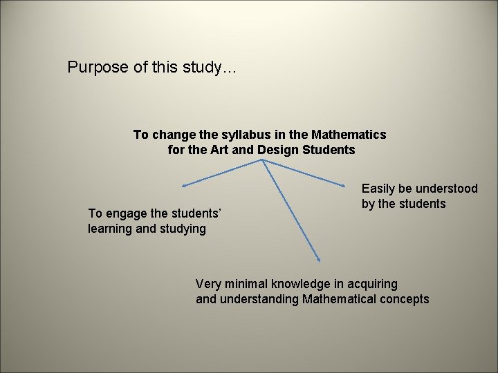 Purpose of this study… To change the syllabus in the Mathematics for the Art