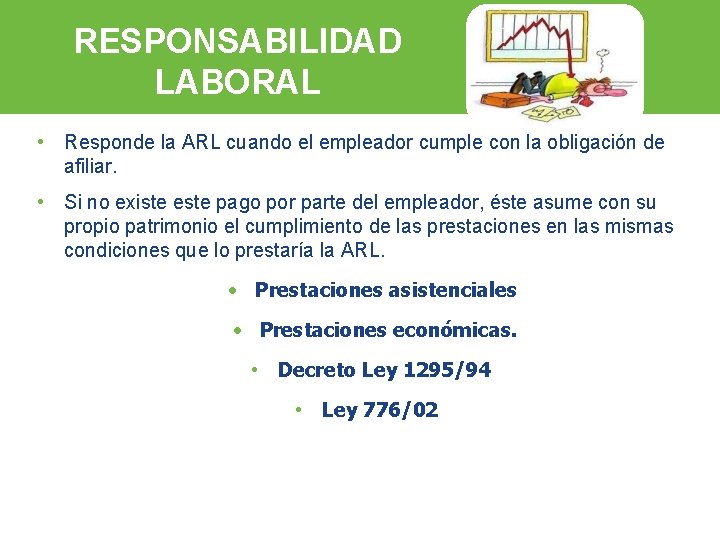 RESPONSABILIDAD LABORAL • Responde la ARL cuando el empleador cumple con la obligación de