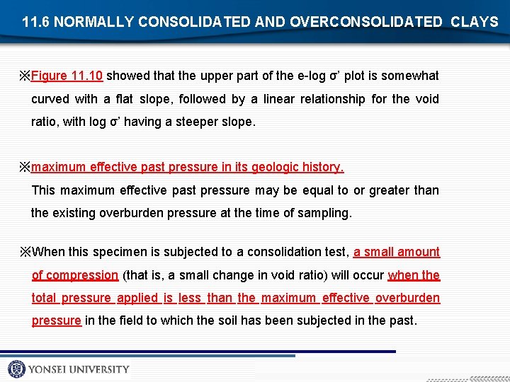11. 6 NORMALLY CONSOLIDATED AND OVERCONSOLIDATED CLAYS ※Figure 11. 10 showed that the upper