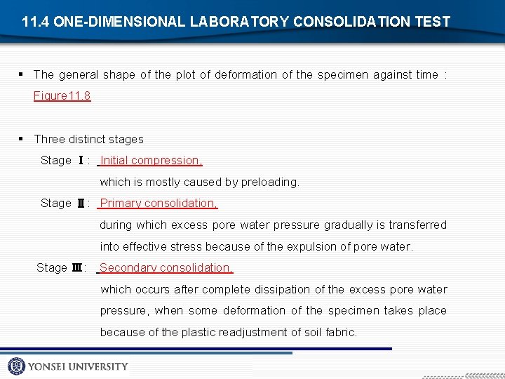 11. 4 ONE-DIMENSIONAL LABORATORY CONSOLIDATION TEST § The general shape of the plot of