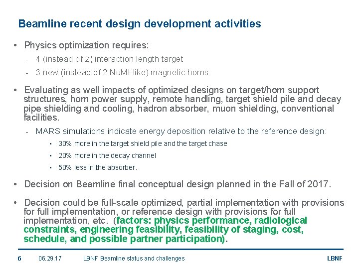 Beamline recent design development activities • Physics optimization requires: - 4 (instead of 2)