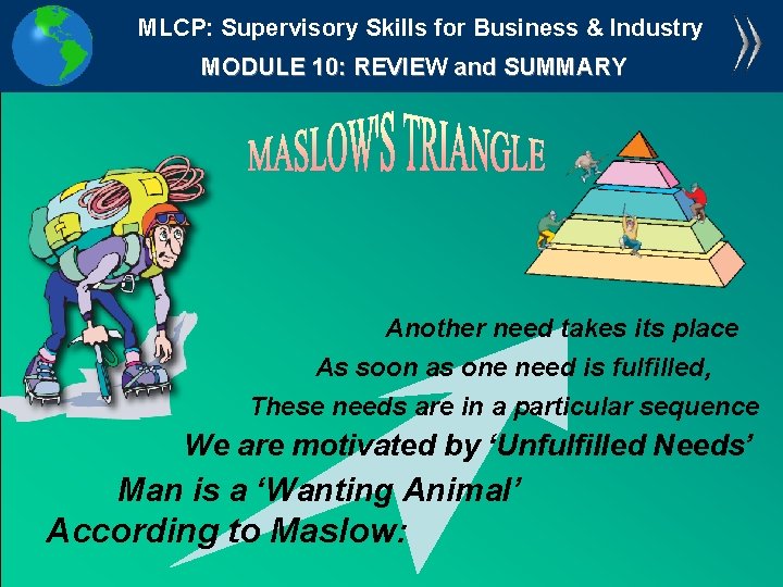MLCP: Supervisory Skills for Business & Industry MODULE 10: REVIEW and SUMMARY Another need