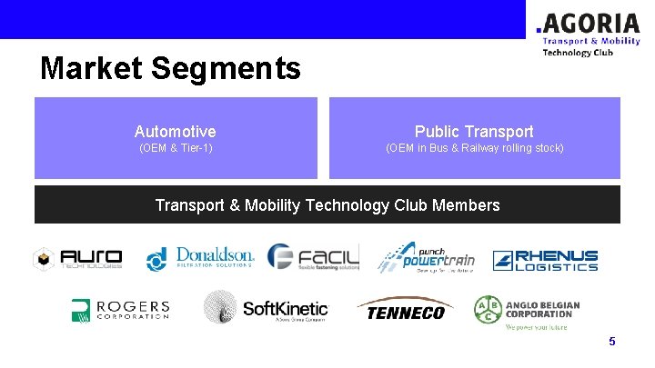 Market Segments Automotive Public Transport (OEM & Tier-1) (OEM in Bus & Railway rolling