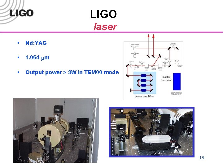 LIGO laser § Nd: YAG § 1. 064 mm § Output power > 8