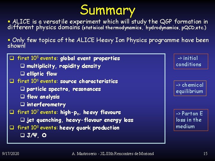 Summary § ALICE is a versatile experiment which will study the QGP formation in