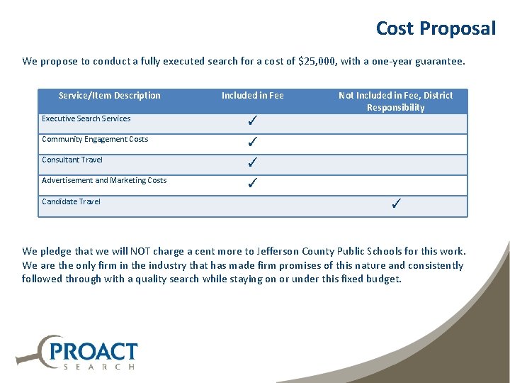 Cost Proposal We propose to conduct a fully executed search for a cost of