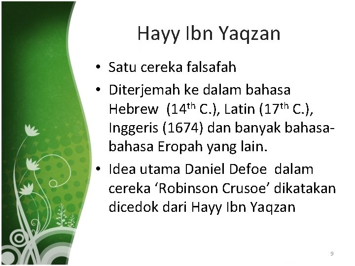 Hayy Ibn Yaqzan • Satu cereka falsafah • Diterjemah ke dalam bahasa Hebrew (14