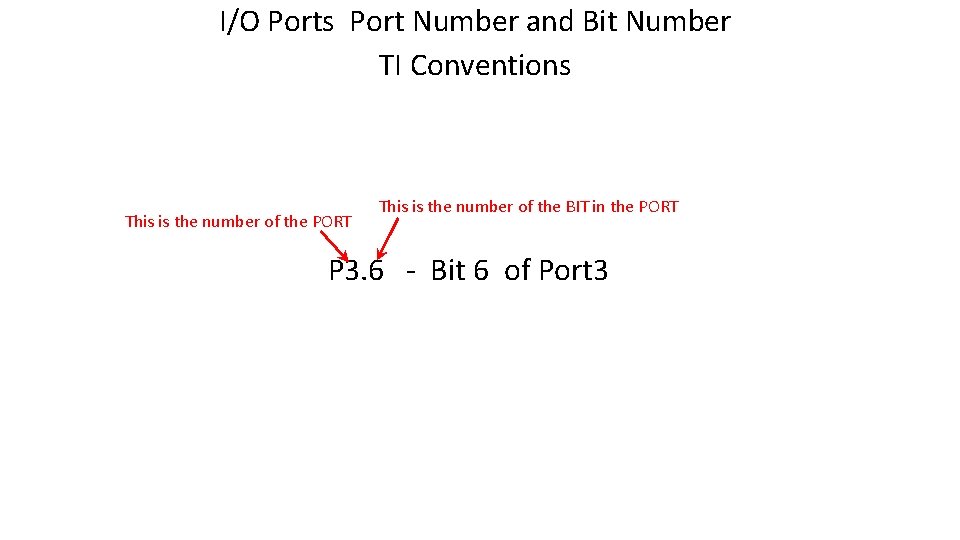 I/O Ports Port Number and Bit Number TI Conventions This is the number of