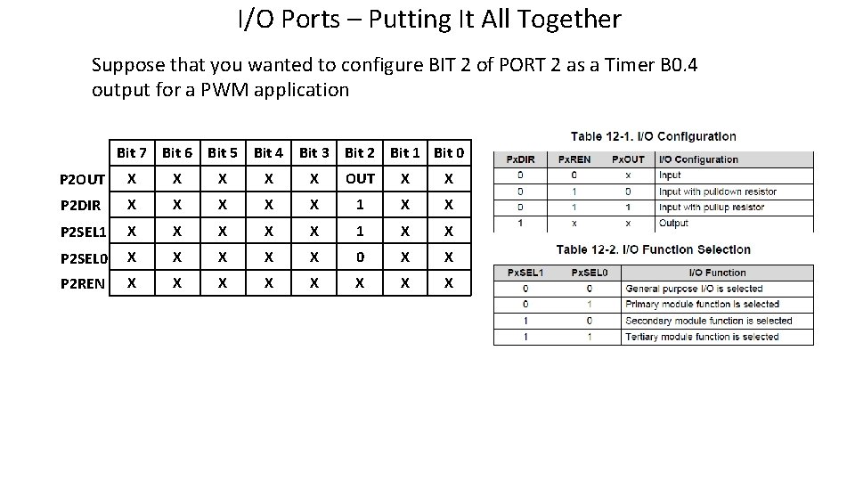 I/O Ports – Putting It All Together Suppose that you wanted to configure BIT