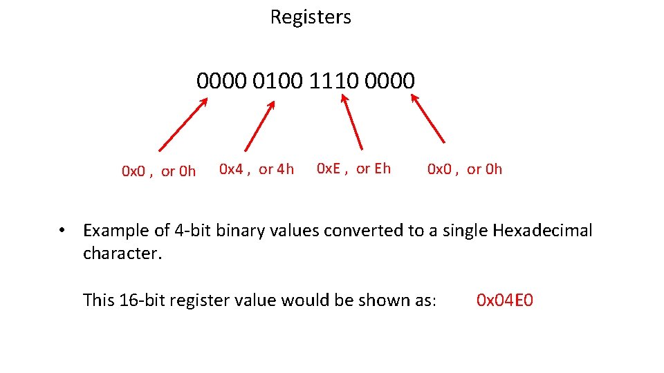 Registers 0000 0100 1110 0000 0 x 0 , or 0 h 0 x