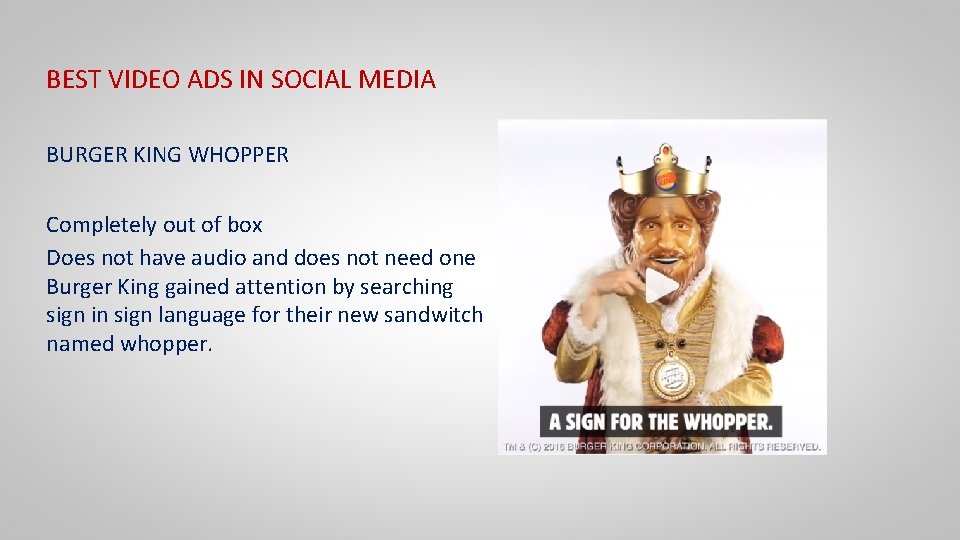 BEST VIDEO ADS IN SOCIAL MEDIA BURGER KING WHOPPER Completely out of box Does