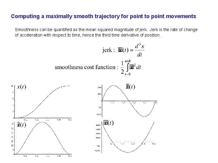 Computing a maximally smooth trajectory for point to point movements Smoothness can be quantified