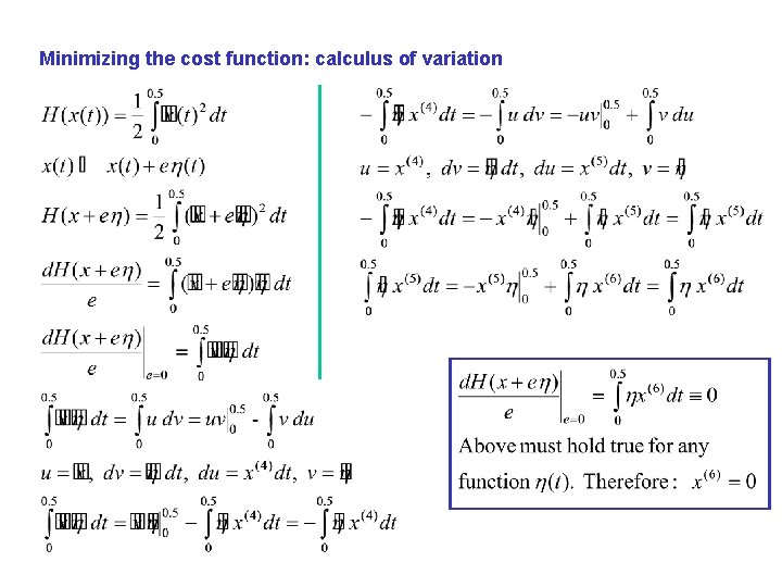 Minimizing the cost function: calculus of variation 