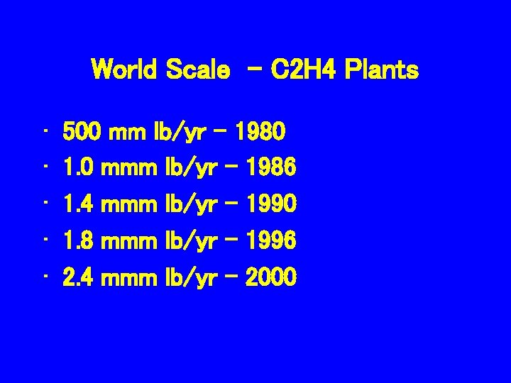 World Scale – C 2 H 4 Plants • • • 500 mm lb/yr