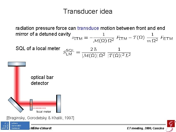 Transducer idea radiation pressure force can transduce motion between front and end mirror of